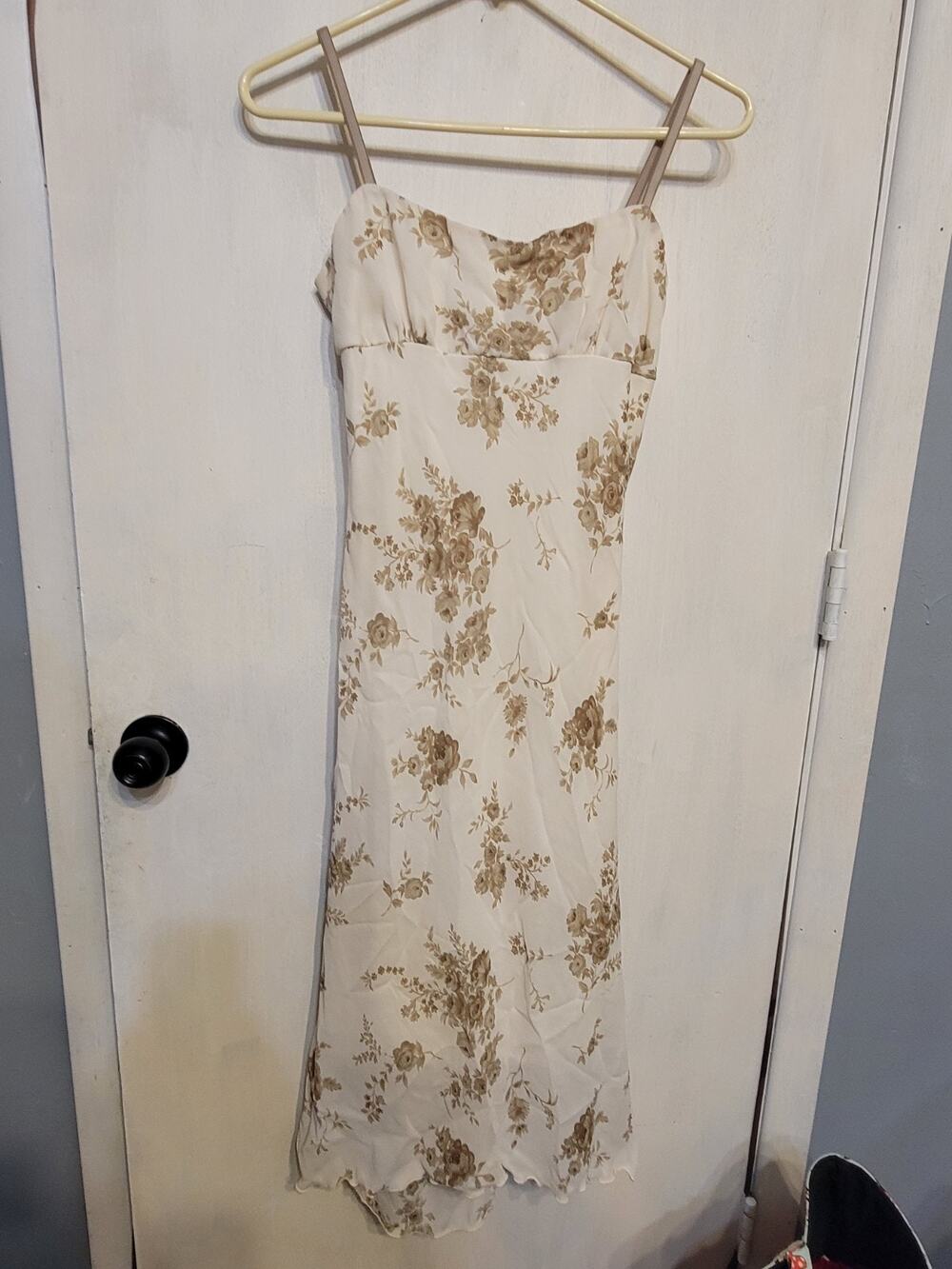 Small Necessary Objects Y2k Retro Cream Floral Dress Straps